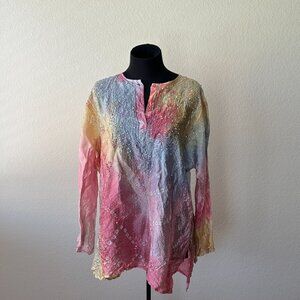 Vintage Betty B. Pink Textured Blouse One Size Long Sleeve Hand Dyed Semi Sheer